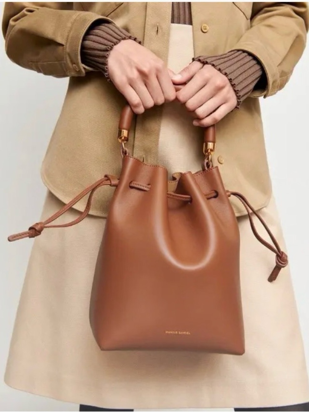 Mansur Gavriel Leather Drawstring Bucket Bag
